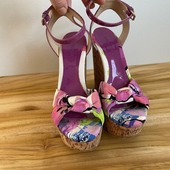 Jimmy Choo Purple Gleam Cork Sandals Size 37.5 - Picture 10 of 12